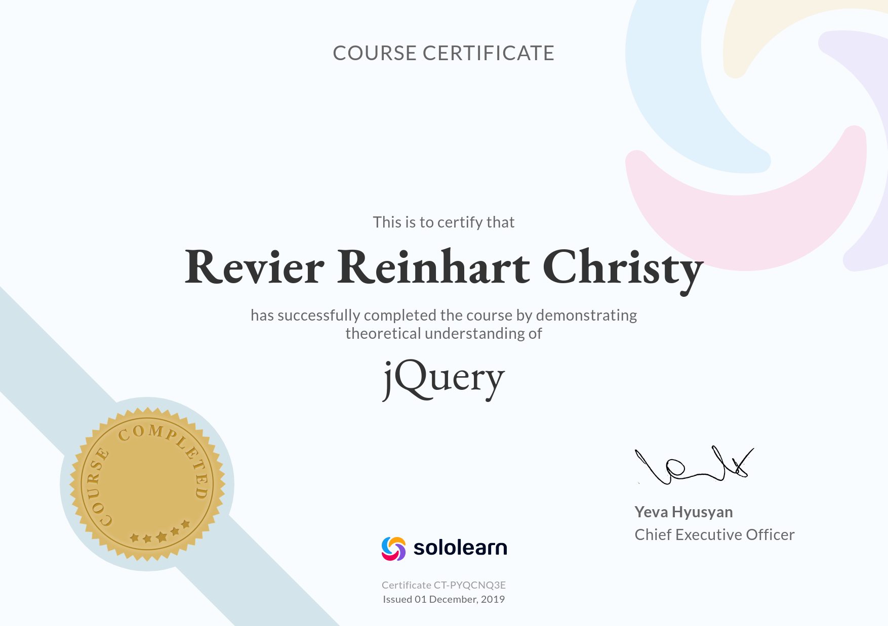 jQuery Sololearn Certificate