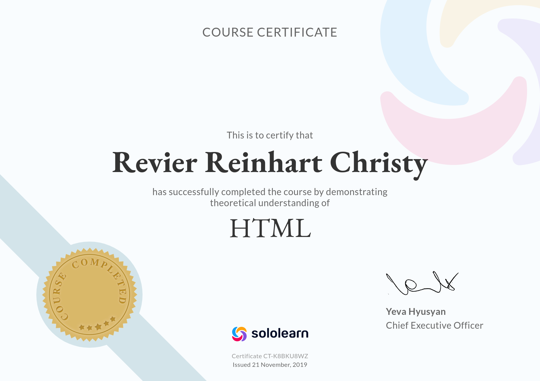 HTML Sololearn Certificate
